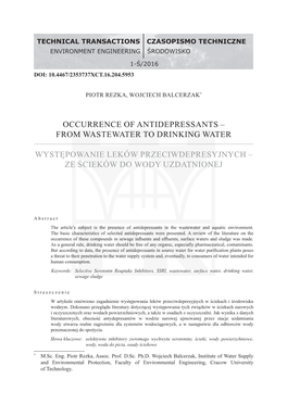 Occurrence of Antidepressants – from Wastewater to Drinking Water