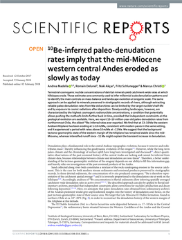 10Be-Inferred Paleo-Denudation Rates Imply That the Mid-Miocene Western