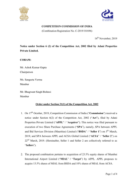 COMPETITION COMMISSION of INDIA (Combination Registration No