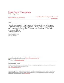 Reclaiming the Little Sioux River Valley: a History of Drainage Along the Monona-Harrison Ditch in Western Iowa