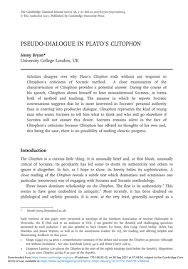 Pseudo-Dialogue in Plato's Clitophon