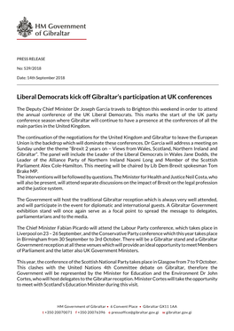 Liberal Democrats Kick Off Gibraltar's Participation at UK Conferences