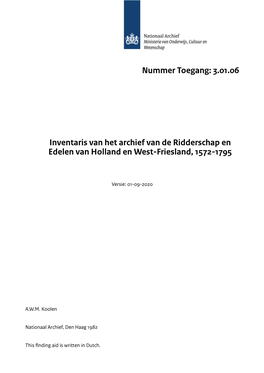 3.01.06 Inventaris Van Het Archief Van De Ridderschap En Edelen Van