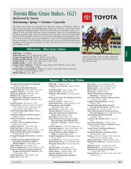 Toyota Blue Grass Stakes® (G2) Sponsored by Toyota 95Th Running • Spring • 1 1/8 Miles • 3-Year-Olds