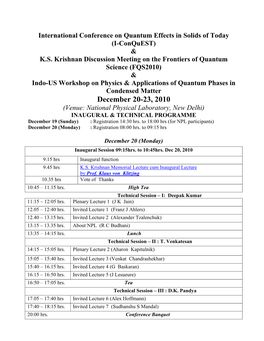 Inaugural & Technical Programme