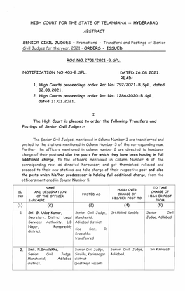 Promotions, Transfers and Postings of Senior Civil Judges