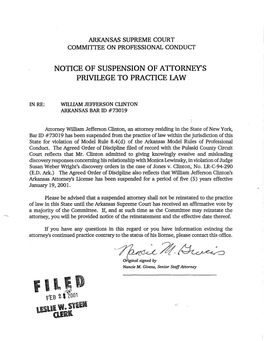 Notice of Suspension of Attorney's Privilege to Practice Law