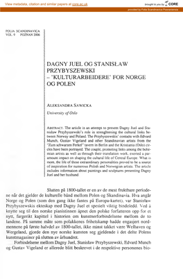 Dagny Juel Og Stanisław Przybyszewski - ’ Kulturarbeidere’ for Norge Og Polen