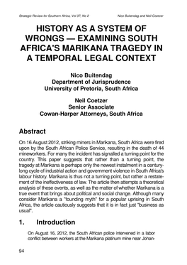 History As a System of Wrongs — Examining South Africa's Marikana Tragedy in a Temporal Legal Context