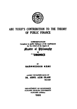 Abu Yusuf's Contribution to the Theory of Public Finance