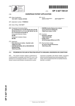 Probenecid for Use in Treating Epileptic Diseases, Disorders Or Conditions