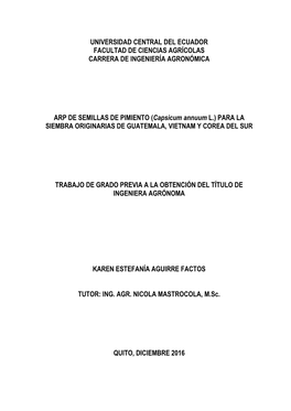 Universidad Central Del Ecuador Facultad De Ciencias Agrícolas Carrera De Ingeniería Agronómica