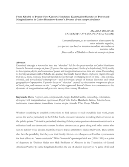 From Xibalbá to Twenty-First-Century Honduras: Transrealista Sketches of Power and Marginalization in Carlos Humberto Santos's Bocetos De Un Cuerpo Sin Forma ______