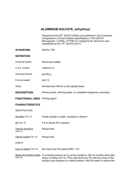 ALUMINIUM SULFATE, Anhydrous