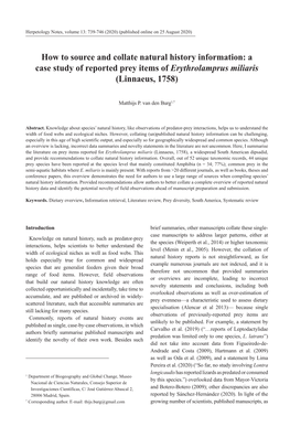 How to Source and Collate Natural History Information: a Case Study of Reported Prey Items of Erythrolamprus Miliaris (Linnaeus, 1758)