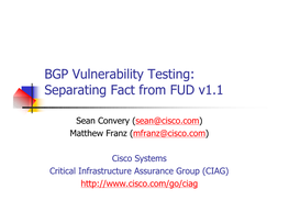BGP Vulnerability Testing: Separating Fact from FUD V1.1