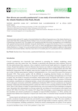 How Diverse Are Coccoid Cyanobacteria? a Case Study of Terrestrial Habitats from the Atlantic Rainforest (São Paulo, Brazil)