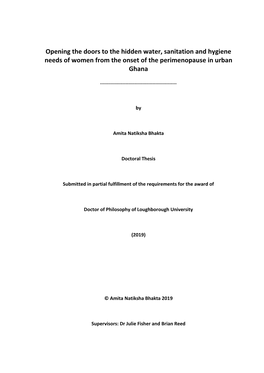 Opening the Doors to the Hidden Water, Sanitation and Hygiene Needs of Women from the Onset of the Perimenopause in Urban Ghana