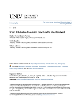 Urban & Suburban Population Growth in the Mountain West