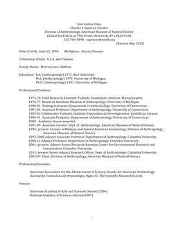 Curriculum Vitae Charles S. Spencer, Curator Division of Anthropology