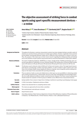 The Objective Assessment of Striking Force in Combat Sports Using Sport-Specific Measurement Devices – – a Review