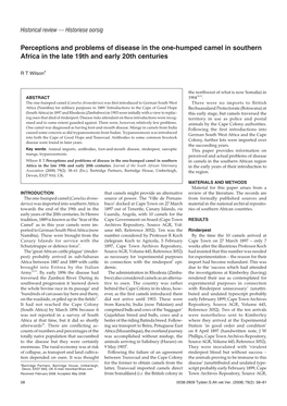 Perceptions and Problems of Disease in the One-Humped Camel in Southern Africa in the Late 19Th and Early 20Th Centuries