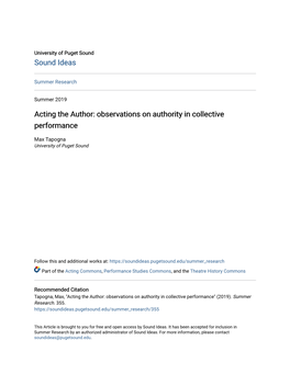 Acting the Author: Observations on Authority in Collective Performance