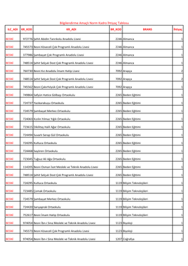 Bilgilendirme Amaçlı Norm Kadro İhtiyaç Tablosu ILC ADI KR KOD KR ADI BR KOD BRANS İhtiyaç