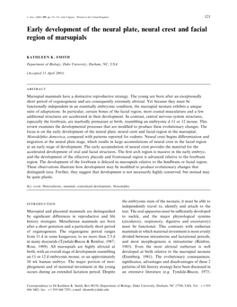 Early Development of the Neural Plate, Neural Crest and Facial Region of Marsupials