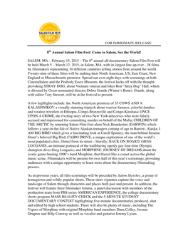 SFF Press Release 2015 FINAL 2 02 16 15