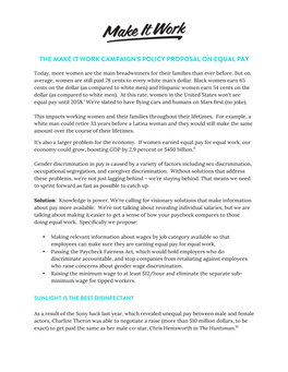 The Make It Work Campaign's Policy Proposal on Equal