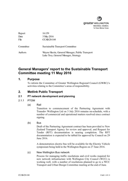 General Managers' Report to the Sustainable Transport Committee Meeting 11 May 2016 1