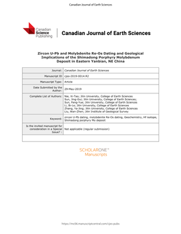 Zircon U-Pb and Molybdenite Re-Os Dating and Geological Implications of the Shimadong Porphyry Molybdenum Deposit in Eastern Yanbian, NE China