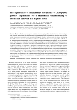 The Significance of Midsummer Movements of Autographa Gamma: Implications for a Mechanistic Understanding of Orientation Behavior in a Migrant Moth