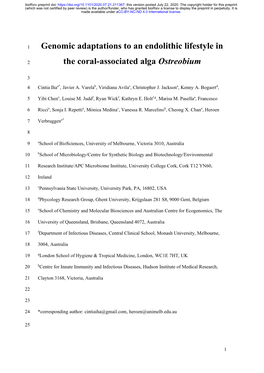 Genomic Adaptations to an Endolithic Lifestyle in the Coral-Associated Alga