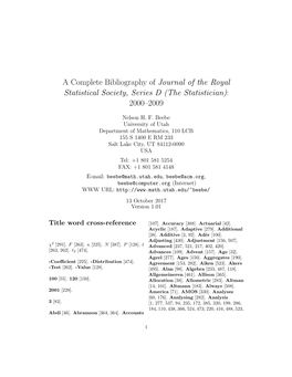 A Complete Bibliography of Journal of the Royal Statistical Society, Series D (The Statistician): 2000–2009