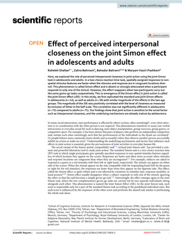 Effect of Perceived Interpersonal Closeness on the Joint Simon Effect