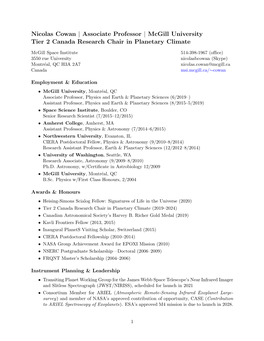 Nicolas Cowan | Associate Professor | Mcgill University Tier 2 Canada Research Chair in Planetary Climate