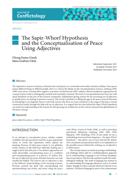 The Sapir-Whorf Hypothesis and the Conceptualisation of Peace Using Adjectives