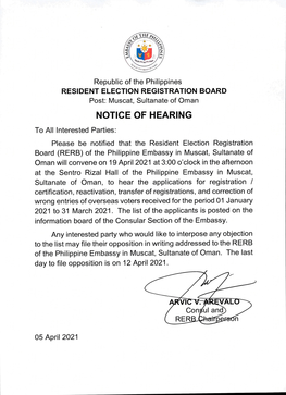 RERB Hearing for 19 April 20