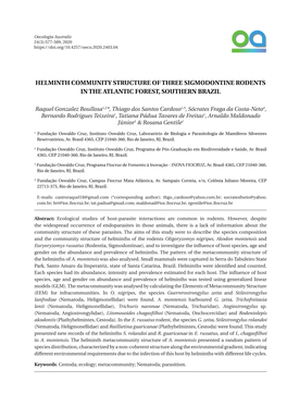 Helminth Community Structure of Three Sigmodontine Rodents in the Atlantic Forest, Southern Brazil