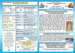 St James and St William of York Reading 8Th July 2018 14Th Week Ordinary Time Ecumenical Service for the Reopening of Th