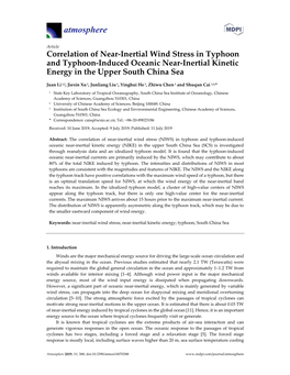 Correlation of Near-Inertial Wind Stress in Typhoon and Typhoon-Induced Oceanic Near-Inertial Kinetic Energy in the Upper South China Sea