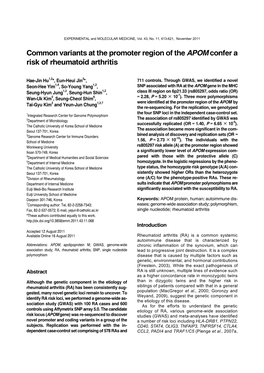 Common Variants at the Promoter Region of the Apomconfer a Risk Of