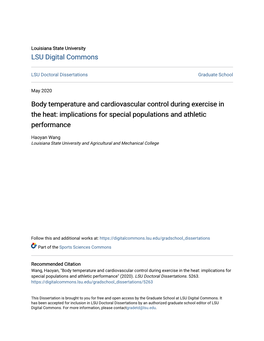 Body Temperature and Cardiovascular Control During Exercise in the Heat: Implications for Special Populations and Athletic Performance