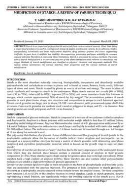 Modifiction of Starch: a Review of Various Techniques