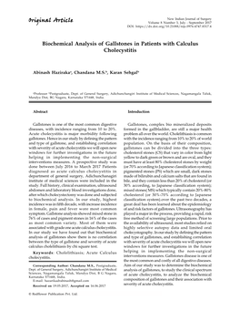 Biochemical Analysis of Gallstones in Patients with Calculus Cholecystitis