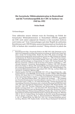 Die Sowjetische Militäradministration in Deutschland Und Die Vertriebenenpolitik Der CDU in Sachsen Von 1945 Bis 1952