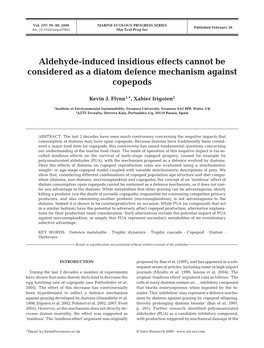 Aldehyde-Induced Insidious Effects Cannot Be Considered As a Diatom Defence Mechanism Against Copepods