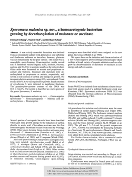 Sporomusa Malonica Sp. Nov., a Homoacetogenic Bacterium Growing by Decarboxylation of Malonate Or Succinate